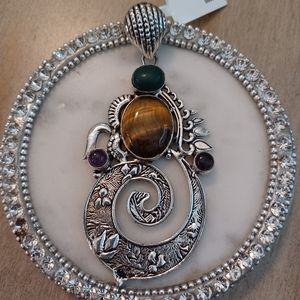 Brown Tiger's Eye, Jade & Amethyst Pendant Necklace